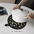thumbnail image 2 of Xoenoiee 2 PCS Pot Holders Kitchen Heat Resistant Hot Pads Reusable Stylish Hot Mat Oven Mitts 2-in-1 for Kitchen Cooking Baking 8 Inch Round Tabletop Decor, Mushroom Daisy Rainbow Black, 2 of 7