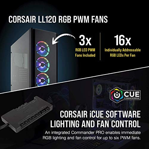 Corsair Obsidian Series RGB SE Premium Mid-Tower 3 RGB Fans, Smoked Tempered Aluminum Trim, Integrated Commander PRO fan and lighting controller (CC-9011139-WW) - Walmart.com