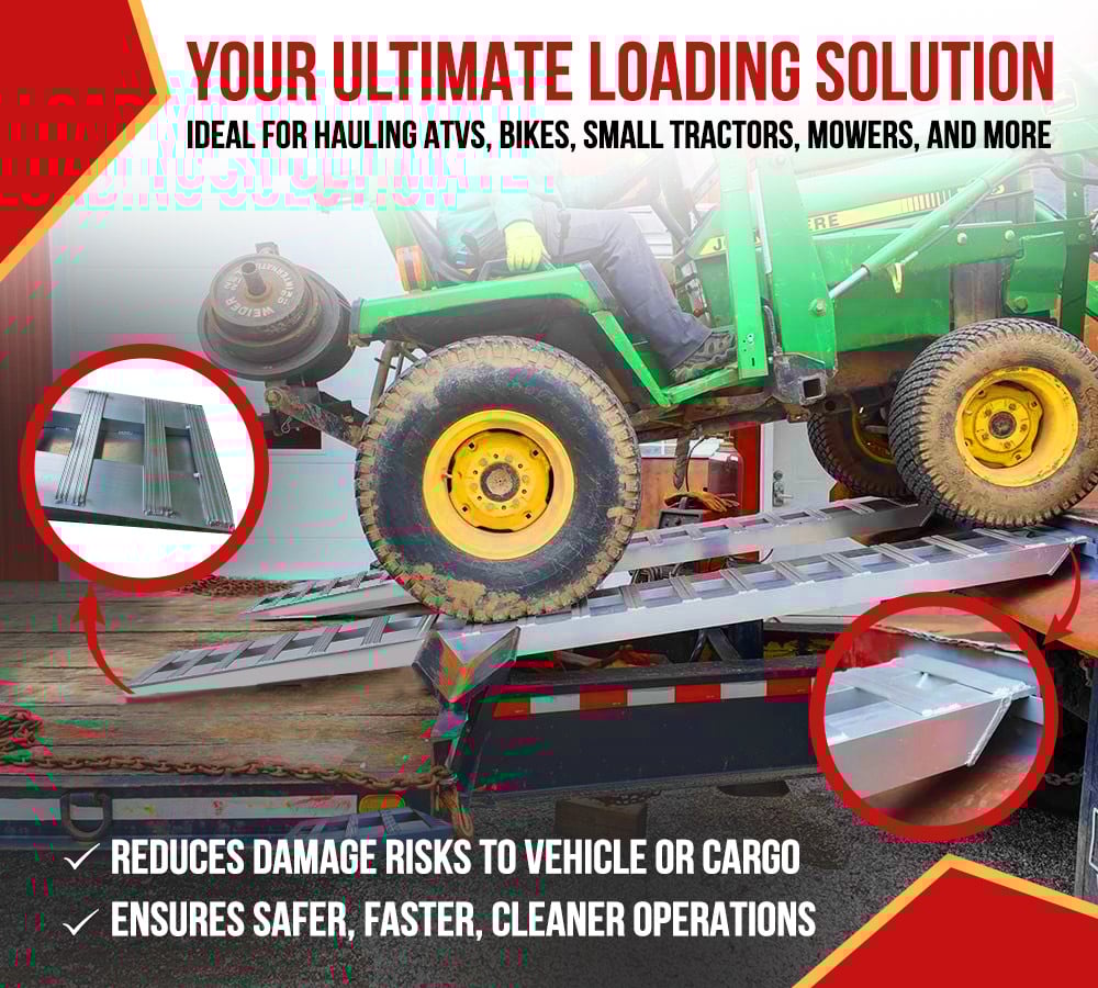 thumbnail image 5 of 72"x14"x2.5" Aluminum Trailer Loading Ramps with Knife Foot & Hook Ends (Pair) - 5000 lbs Capacity per Axle - Heavy Duty Truck Beds & Tailgate Loading Ramps for Car, ATV - Made in USA, 5 of 20