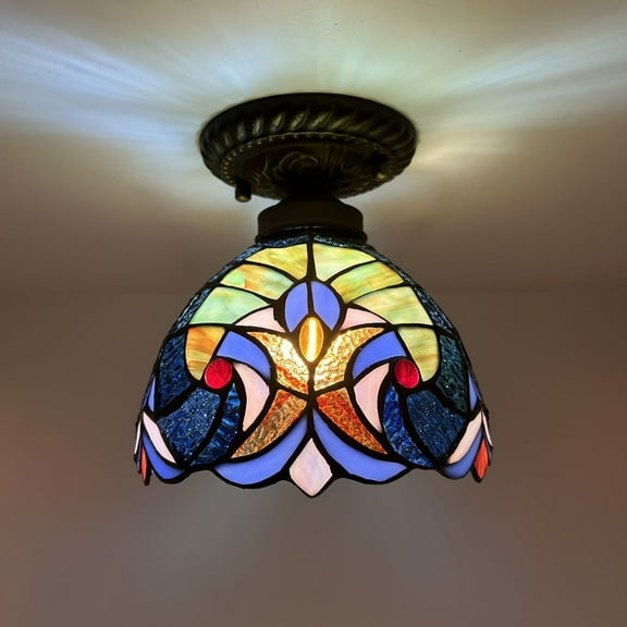 Enjoy Décor Lamps Tiffany 1-Light Bronze LED Pendant Light with Stained Glass Bowl