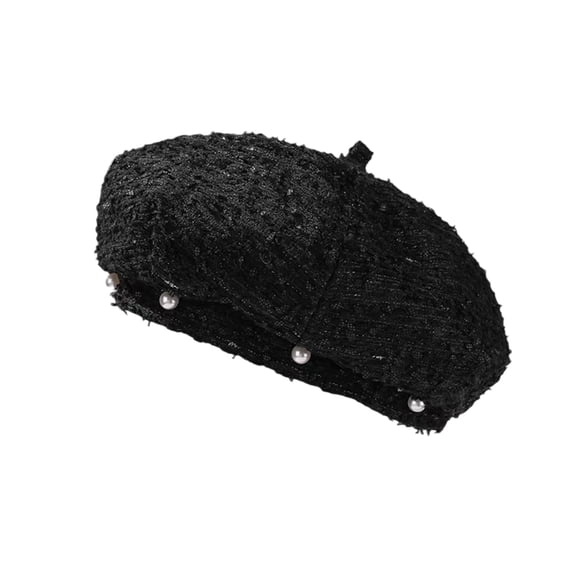 Xijirk Unisex Beret Hat Textured Loose Weave Body Round Bead Ornaments Elastic Inner Fit for Daily Styling Casual Matching Daily Outside Activities,Black,One Size
