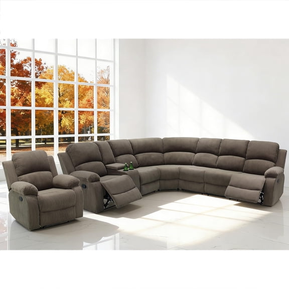 Saxum Tegmen Living Room Furniture Sets, Corduroy Sofa Sets, Reclining Sectional, Manual Recliner Couch Set with 3 Recliner Seats for Living Room, Office, and Apartment(Taupe)