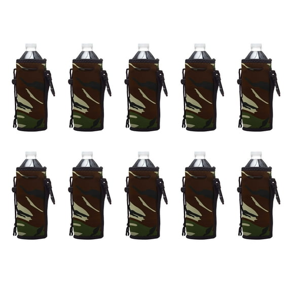 10 Neoprene Water Bottle Drawstring Insulators Pack - 12 oz. Longneck, Hook - Camo1