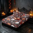 thumbnail image 4 of Homewish Halloween Pumpkin Twin Sheets, Autumn Leaf Bedding, Dark Brown Red, 3pcs (1 Flat Sheet, 1 Fitted Sheet and 1 Pillowcase), 4 of 6