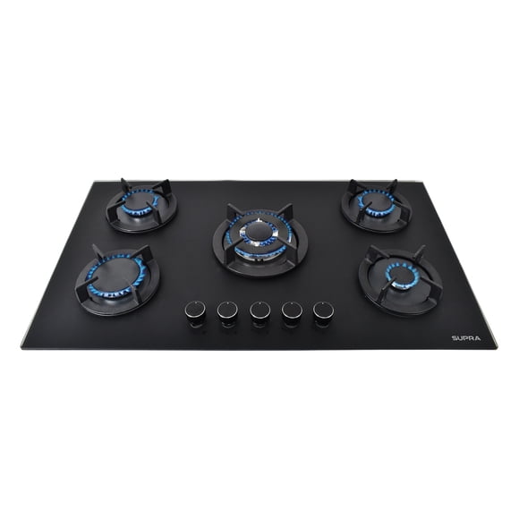 Parrilla A Gas Empotrable Supra Bella 76 Cristal Templado 5 Quemadores Negro Mate