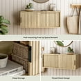 thumbnail image 2 of EYYTHUNG Fluted Nightstand Wall Mounted, Modern Large Floating TV Stand Bedside Cabinet, Light Oak, 2 of 7