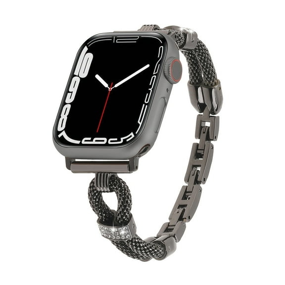 Dwitch Slim Thin Bracelet Band with Rhinestone Compatible with Apple Watch Series 10/9/8/7/SE/6/5/4/3/2/1 Ultra for Women, Elegant Bling Replacement Metal Bands 42/44/45/46/49mm,Black