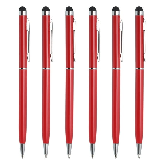 Uxcell 6Pcs Metal Stylus Pen Ballpoint Pen 2 in 1 Universal Retractable Ink Pen with Stylus Tips for All Capacitive Touch Screen Device Red