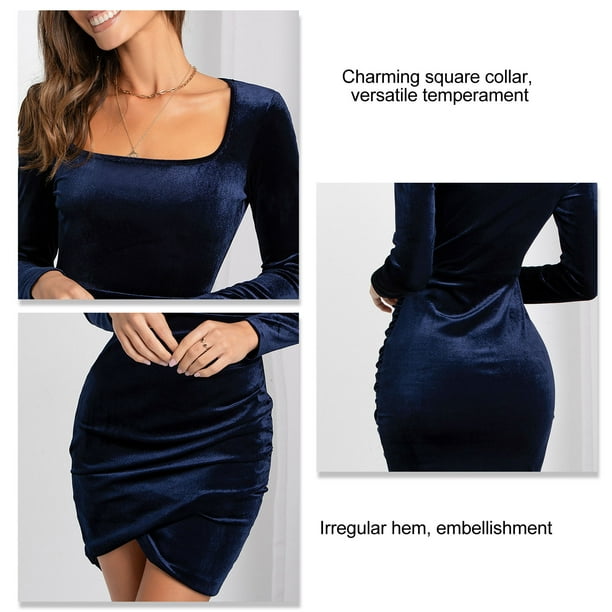 Navy blue long sleeve long dress cheap