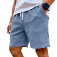 thumbnail image 2 of Domuza Men's Waffle Knit Shorts Casual Classic Fit Elastic Wais Drawstring Summer Beach Shorts with Pockets Blue L, 2 of 6