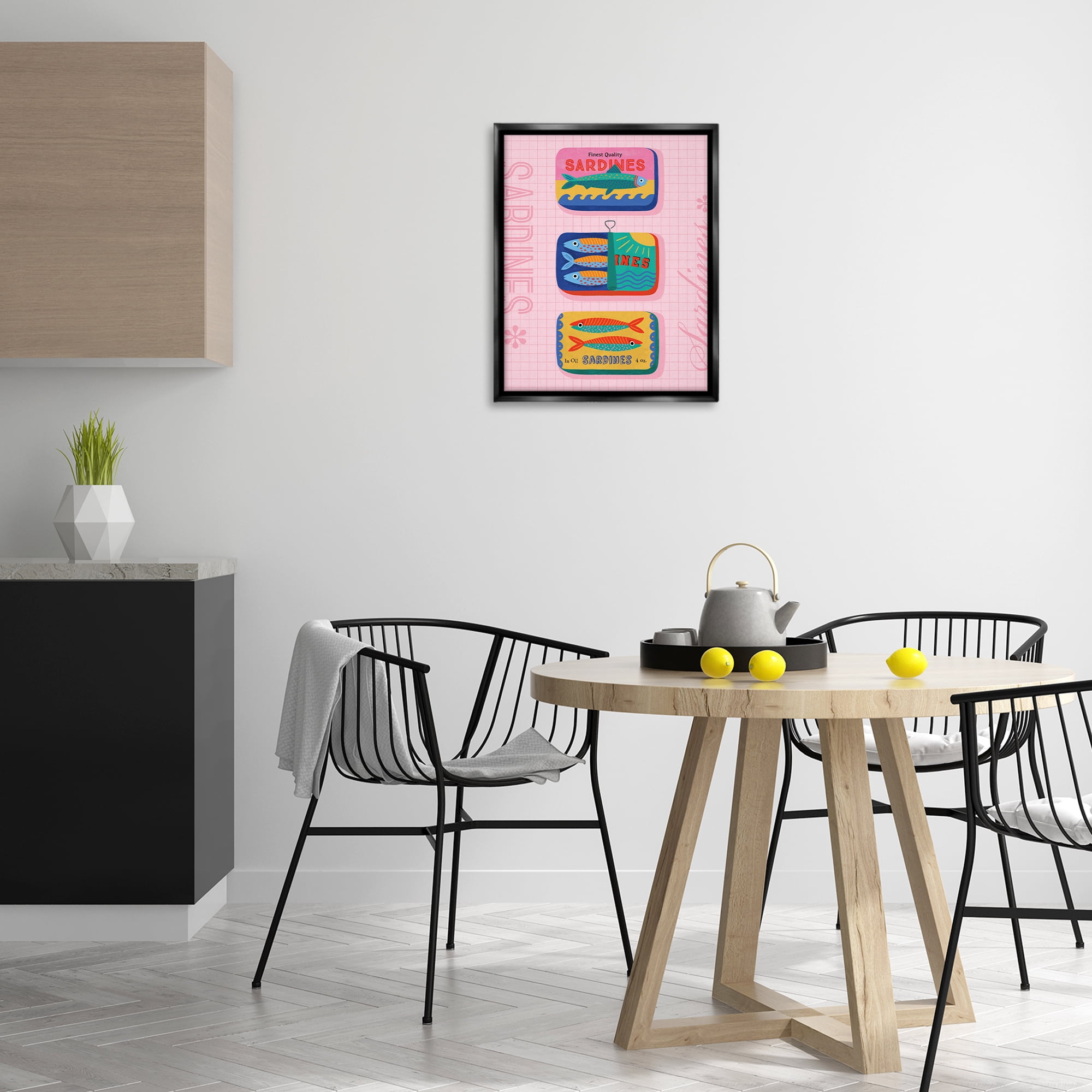 Stupell Industries Bright Sardine Can Designs Food & Beverage Painting Black Floater Framed Canvas Art Print Wall Art, 17 x 21