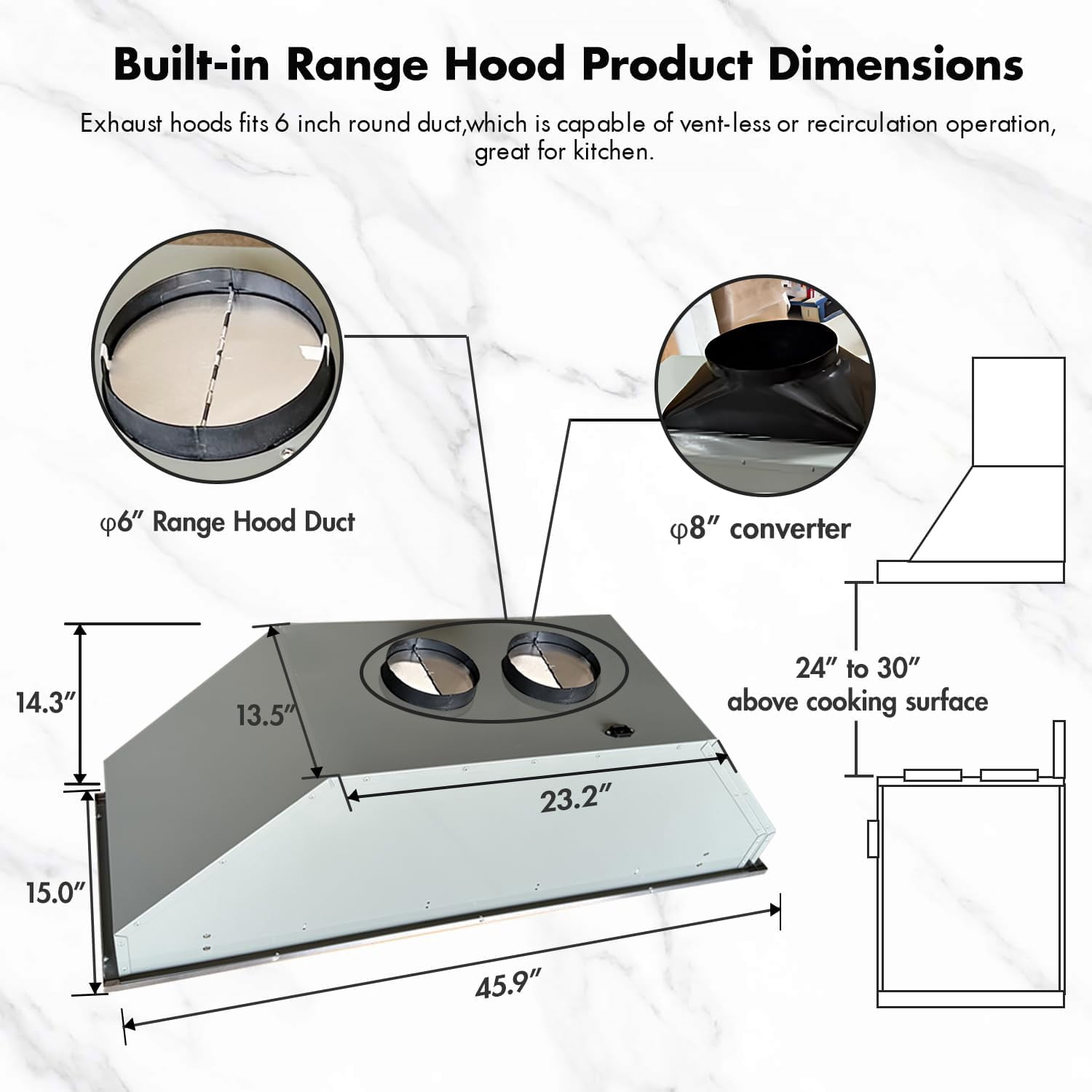 48 inch Built-in Range Hood Insert Vent, Dual Motors Stainless Steel Kitchen 1400 CFM Gesture Sensing & Touch Control, Ducted, Baffle Filters, 4 Speed Stove Exhaust Fan, ETL listed