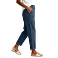 thumbnail image 5 of Hueook Womens Golf Pants Lounge Work S High Waisted Straight Leg Cotton and Linen Pants with Flared Casual Point Pocket Pants Navy 3X, 5 of 8