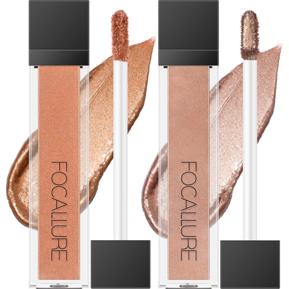 FOCALLURE 2PCS Liquid Glitter Eyeshadow,Metallic Long Lasting Waterproof Eye Makeup,Baked