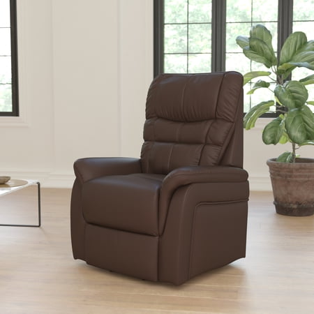 BizChair Series Cognac LeatherSoft Remote Powered Lift Recliner for Elderly