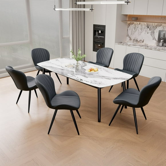 Hawsaiy Upholstered Dining Chairs Set of 6, Modern Kitchen Chairs with Backrest and Metal Legs, 19" Seat Height, Dark Gray