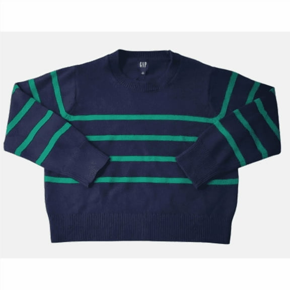 GAP Women's Soft Seed stitch Pullover Crewneck Sweater XX-Large Navy/Green Stripe