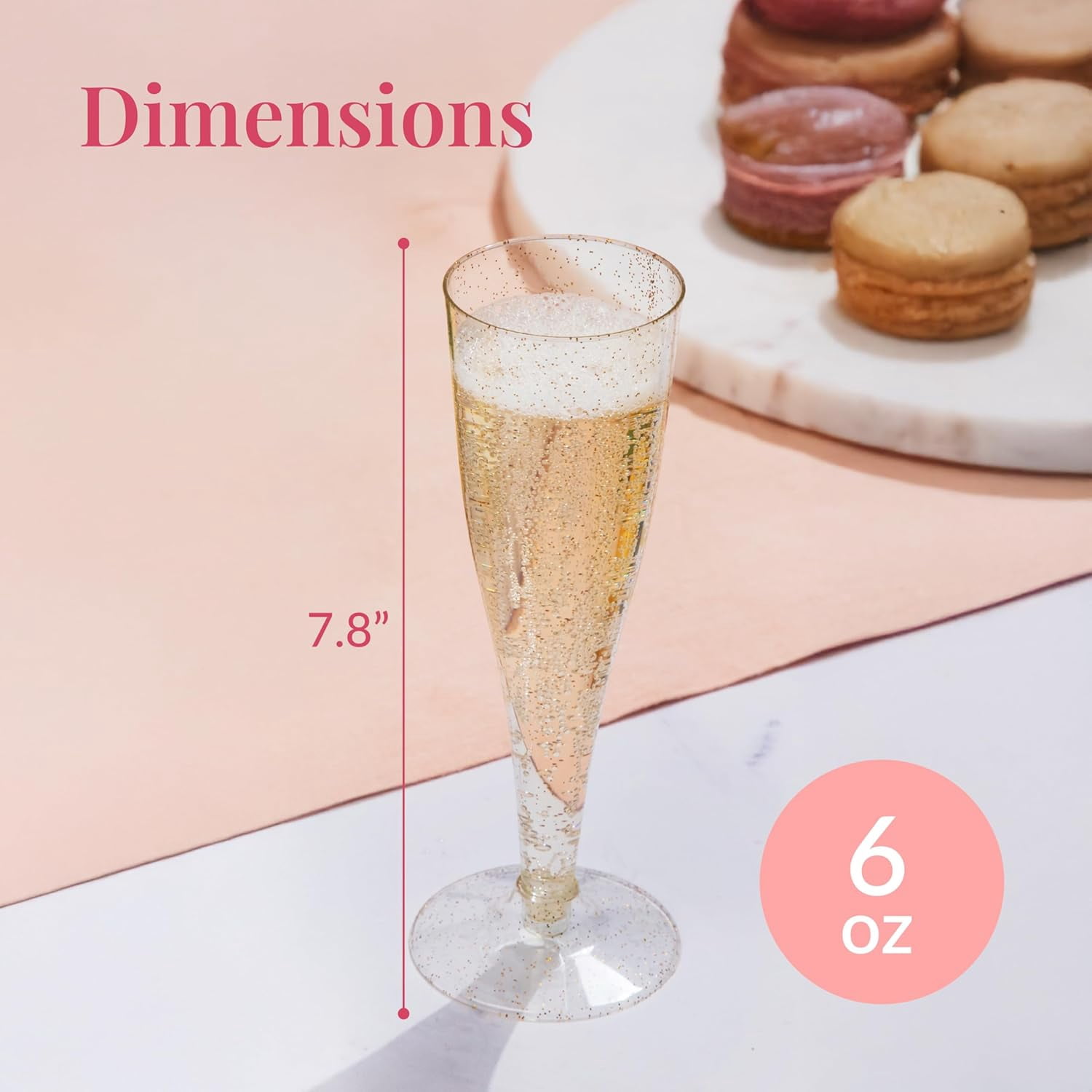 200 Disposable Champagne Flutes Gold Glitter Glasses - 6 Oz Plastic Champagne Cups for Parties, Wedding Toasts, Mimosa Bar, and New Year’s Eve - Elegant Bulk Gold Plastic Wine Flutes