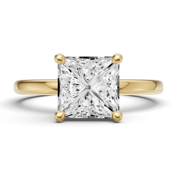 Classic Hidden Halo Lab Grown Diamond Engagement Ring in 14K Yellow Gold (1.50 CT Princess Cut Center) Ring Size : 4.5