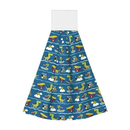 

Jgfou Dinosaur on the Beach Vacation Print Coral Fleece Microfiber Hanging Hand Towel Soft Premium Dishcloths Multi-Purpose Dust and Stain Removal Cleaning Supplies