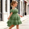 thumbnail image 6 of Flower Girls Dress Tulle Spaghetti Strap Pearl Belt Ruffle Hem Xmas Party Formal Green 2-3Years, 6 of 7