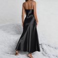 thumbnail image 3 of Womens Fashion Satin Spaghetti Strap Maxi Dress V Neck Sleeveless Side Slit Flowy Long Dresses Elegant Silky Cocktail Party Evening Gown for Summer, Size S-2XL, 3 of 3