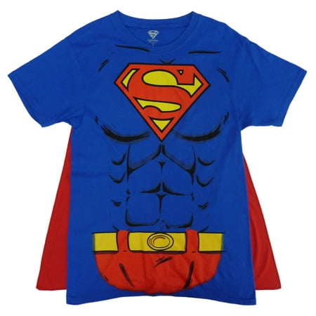DC Comics Superman Mens Blue Superhero Caped Tee Costume T-Shirt