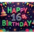 thumbnail image 4 of Colorful Design Happy Birthday Banner Neon Style Sixteenth Birthday Party Decoration for Birthday Party Celebration Event, 4 of 7