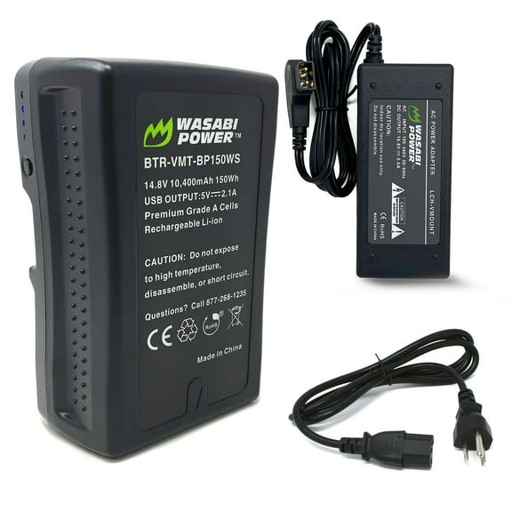 Wasabi Power V-Mount Battery (14.8V, 10400mAh, 150Wh) and V-Mount Battery Charger with D-Tap