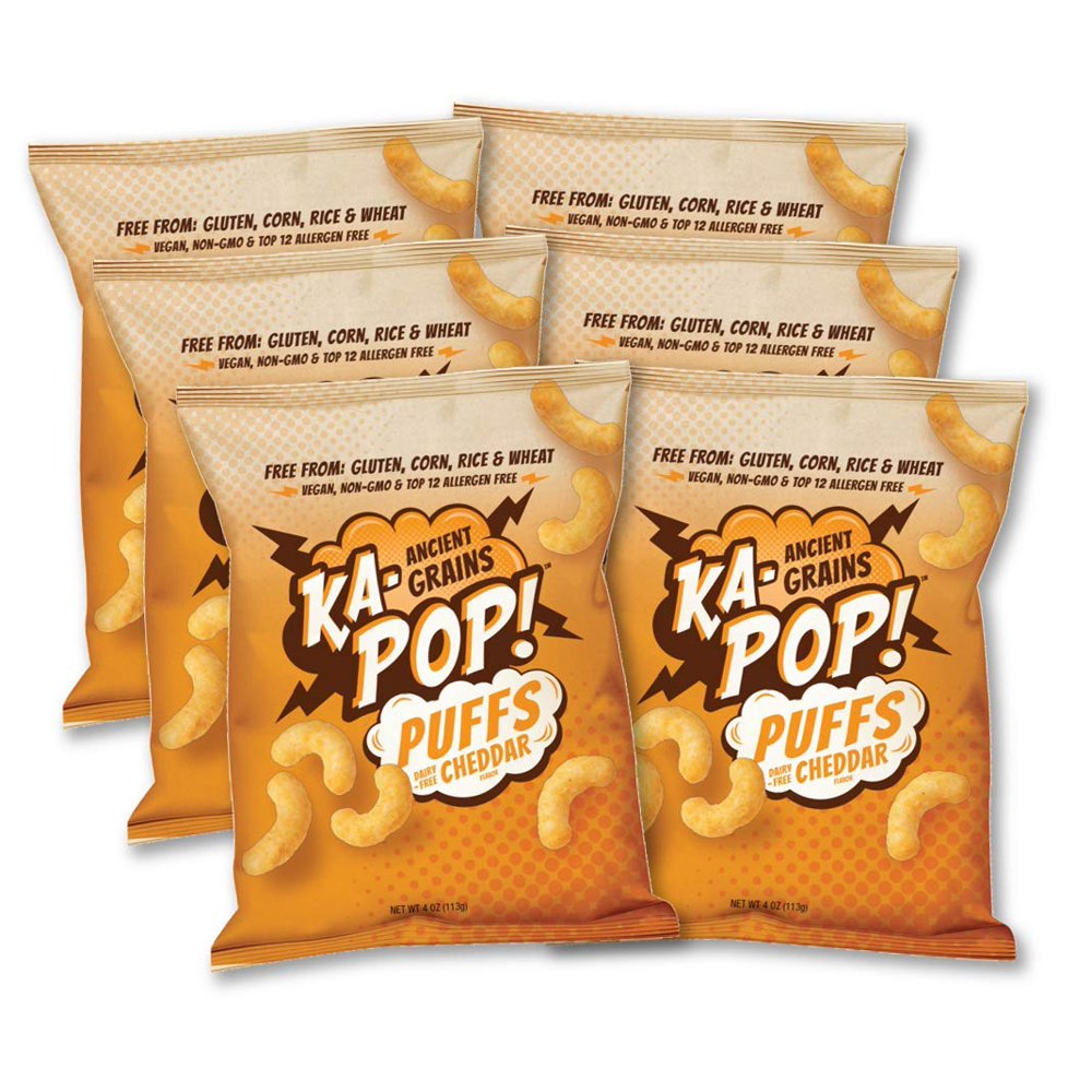 KaPop! Ancient Grain Puffs, Dairy Free Cheddar (4oz, Pack of 6