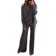 thumbnail image 3 of Women 2 Piece Outfits One Shoulder Knit Sweater Pullovers Wide Leg Pants Sets Sweatsuit Tracksuit Dark Gray XXL, 3 of 8