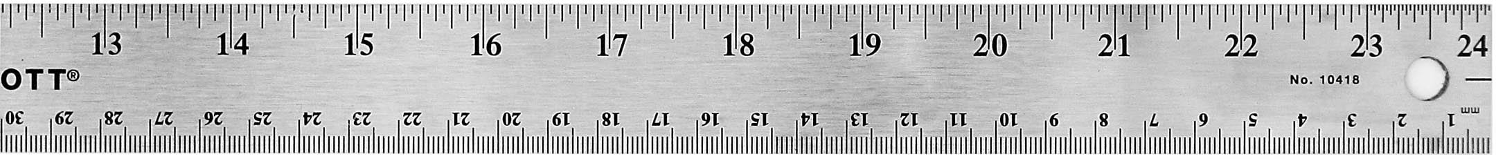 18 Stainless Steel Ruler with Non-Skid Cork Backing 32 & 64 divisions per inch 