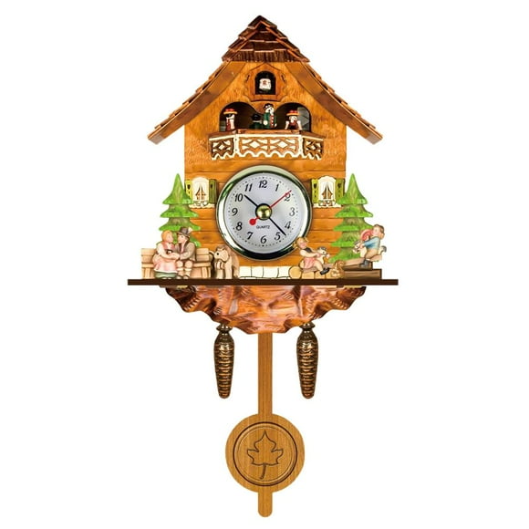 Cuckoo Clock Traditional Northwest European Style Auto Swing Bell Hanging Birdhouse Wall Clock Plastic Medium Density Fiberboard