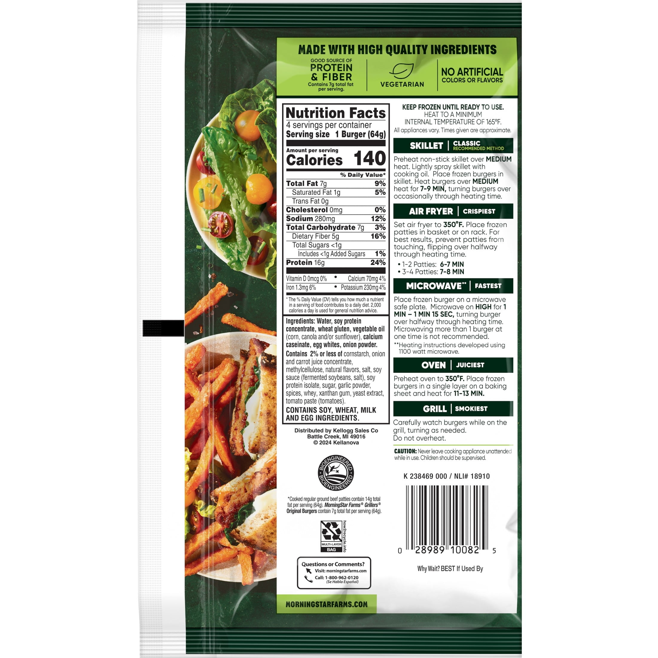 MorningStar Farms Grillers Original Veggie Burgers, Vegetarian Meat, 9 oz, 4 Count Bag