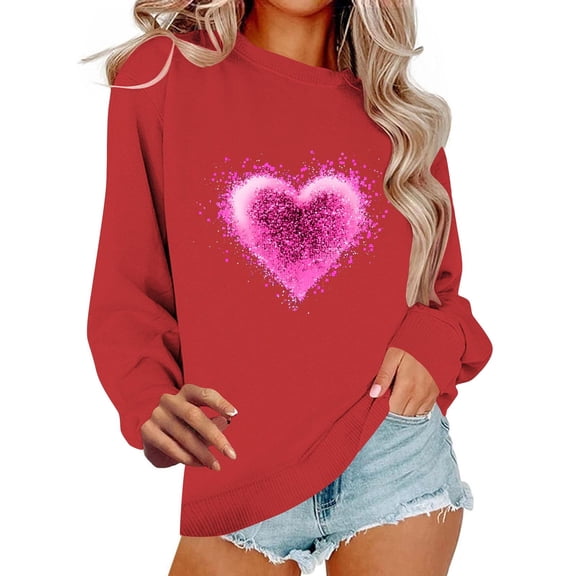 Busydd Valentines Shirts for Women Trendy Comfortable Cotton Graphic T Shirts for Women Casual Round Neck Long Sleeve Women's Sweatshirt L