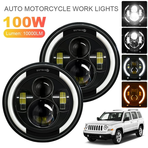 Nueva Versión Faro para Motocicleta Wrangler 7 Pulgadas H4 (ojos Ángel Redondos Completos)