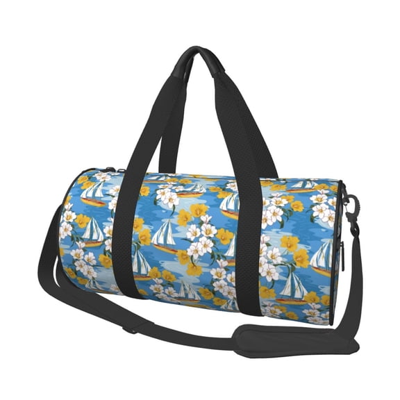 Honeii Flower and Sail Boat Print Duffle Bag and Adjustable Strap,Foldable Travel Duffel Bags for Men Women,Waterproof Duffel Bags