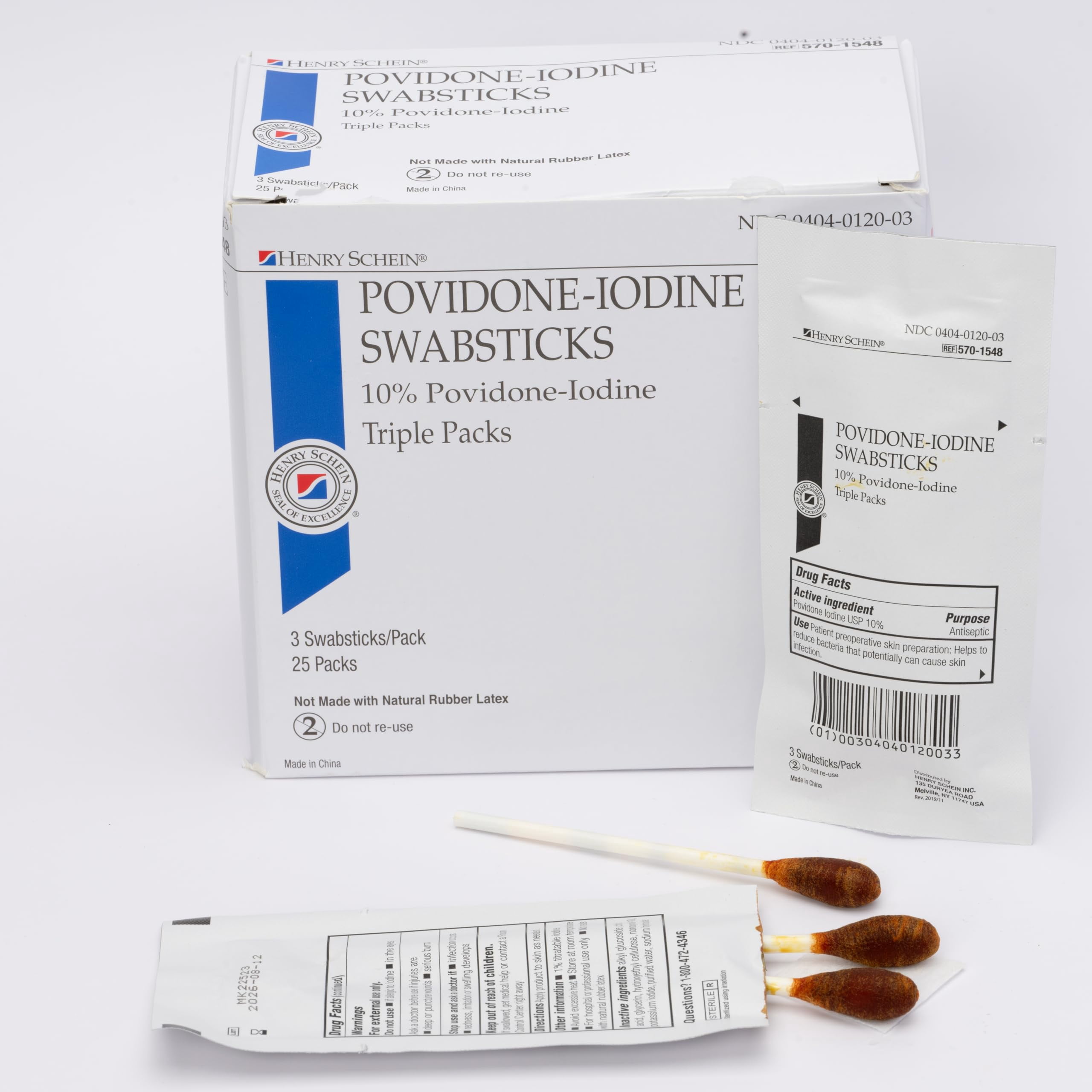Henry Schein Prep Povidone-Iodine Swabsticks, Individually Packed, Sterile, 10% Povidone-Iodine Cotton Swabs, 25 Count (Pack of 2)
