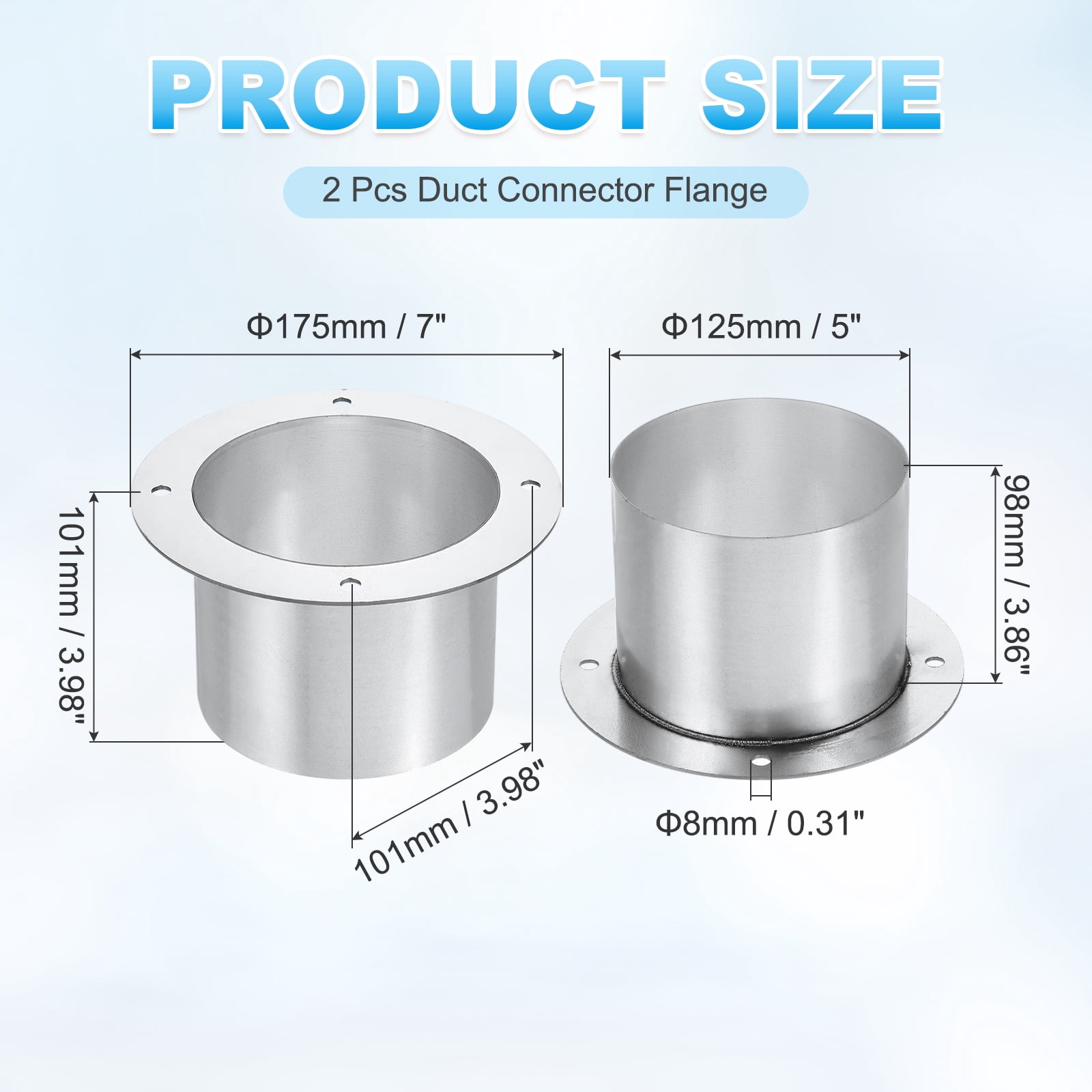Uxcell 2pcs Duct Connector Flange (4.9", Silver) -  Galvanised Steel Round Dust Collection Fittings Dryer Vent Exhaust Pipe Hose Flange, Fits Heating Cooling Ventilation HVAC System