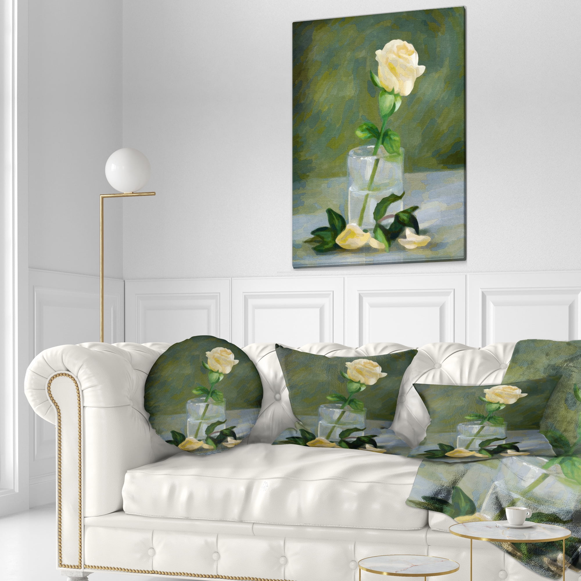 Designart Rose Flower in Glass Watercolor - Floral Throw Pillow - 12x20