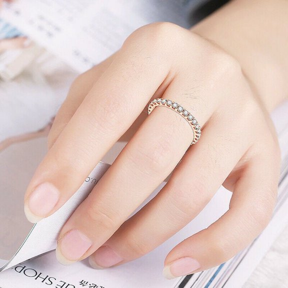 Wedding Bar Set Moissanite, 1.80 MM Round Cut Moissanite Full Eternity Band, Stackable Band, Dainty Ring, Eternity Gold Wedding Ring