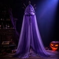 thumbnail image 6 of Fabrcox Halloween Holiday Full Length Hooded Cape, Unisex Adult Double Sided Reversible Mesh Cloak, Black Red Two Tone Garment for Masquerade Christmas Gathering Purple, 6 of 7