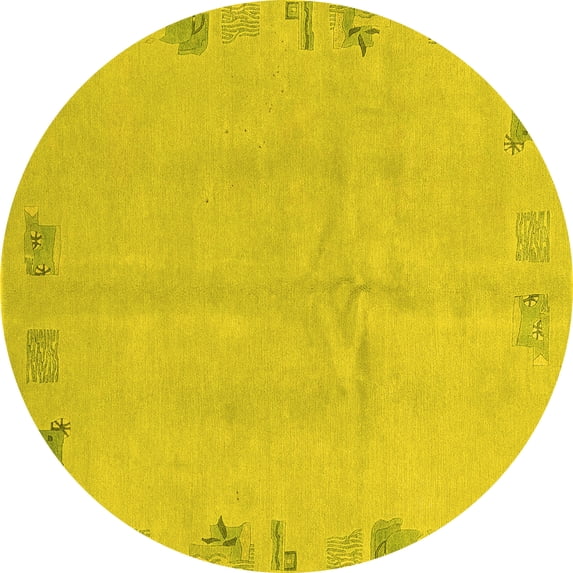 Ahgly Company Indoor Round Abstract Yellow Modern Area Rugs, 7' Round