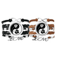 thumbnail image 1 of Culture Yin-yang Flower Pattern Bracelet Hand Strap Leather Rope Wristband Double Set, 1 of 3