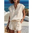 thumbnail image 6 of Women'S Two Piece Sets Summer V Neck Sleeveless Shorts Set Cream White XXL, 6 of 7