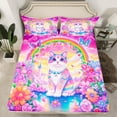 thumbnail image 2 of Manfei Magical Cat Animal Bed Sheets for Teen, Princess Castle King Sheets, Rainbow Floral Butterfly Sheet Set, Luxury Bedroom Decor, 4 Pieces, 2 of 7