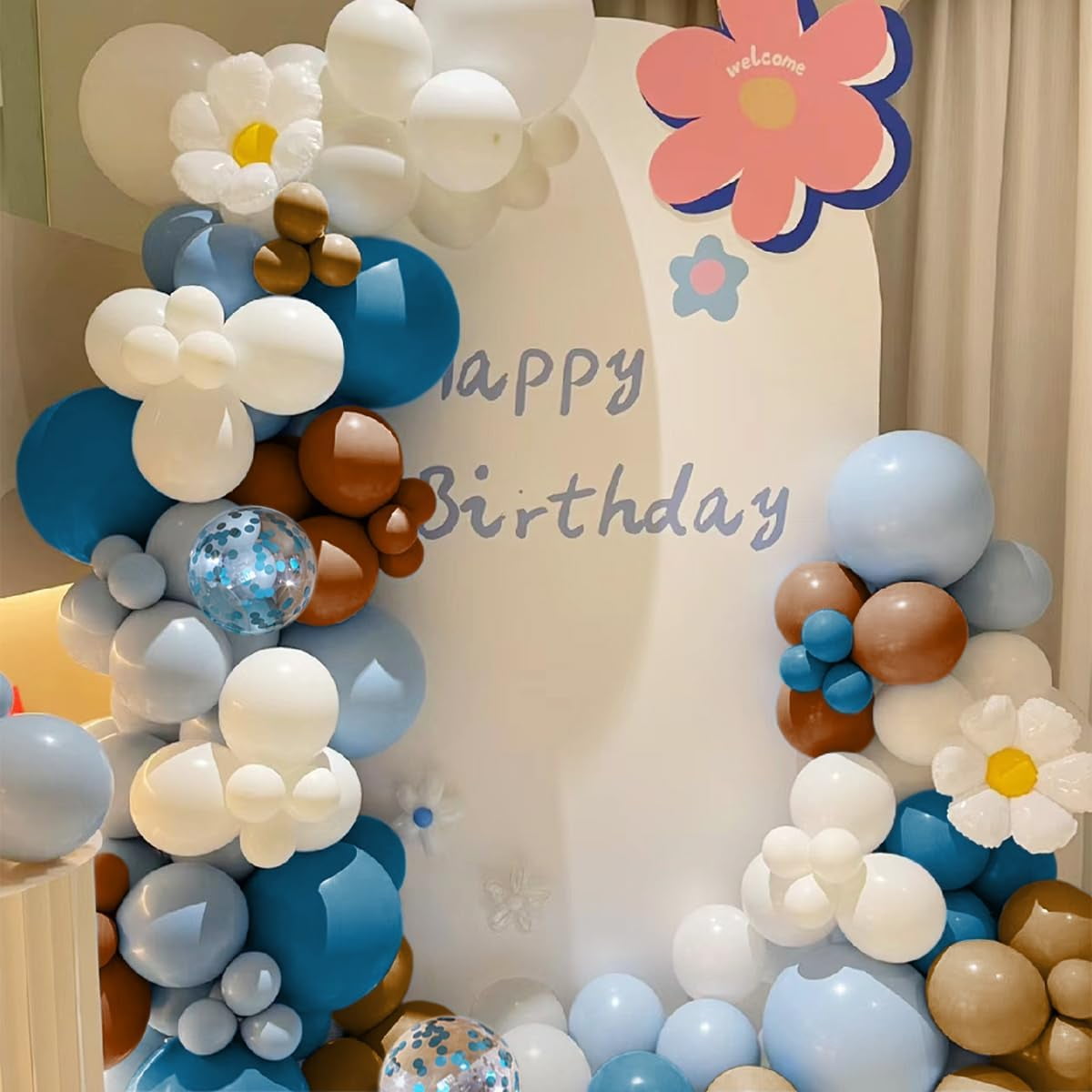 Boho Brown and Blue Balloon Garland Arch Kit, 156Pcs Light Ocean Blue Caramel Brown White Sand Nude Balloons for Birthday Gender Reveal Baby Bridal Shower Wedding Party