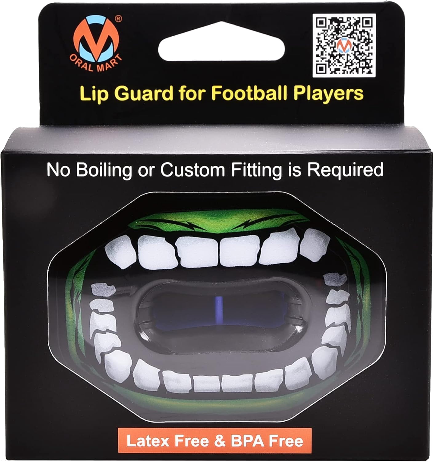 Flag Football Mouth Guard with 3D LipFit Design for Kids - Youth Tackle Football Mouthguard (No Boil) Cool Instant Fit Lip Guard Mouthpiece for Braces (Detachable Helmet Strap Included)