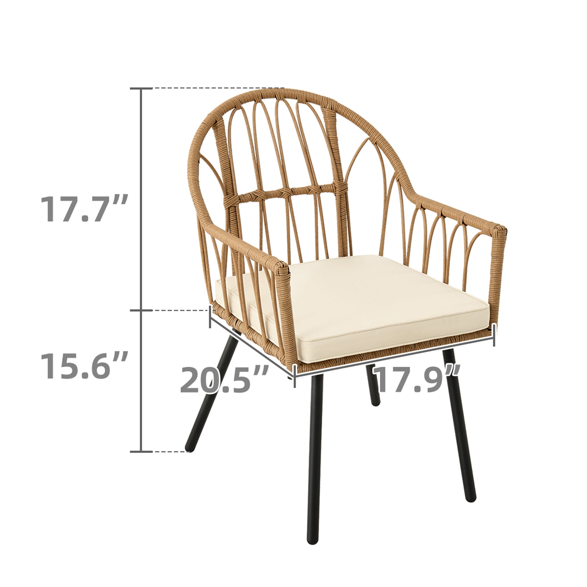 DEXTRUS 4 Pieces Rattan Wicker Dinning Chairs, Patio Furniture Set with Cushion and Curved Back All Weather Bistro Chair for Garden Backyard Porch Poolside Restaurant