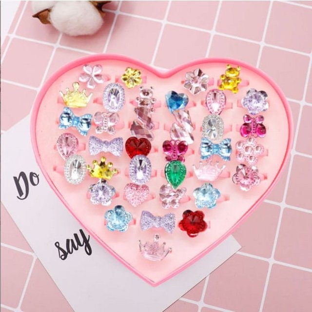 36 anillos infantiles de strass de cristal oso de fresa Electrónica